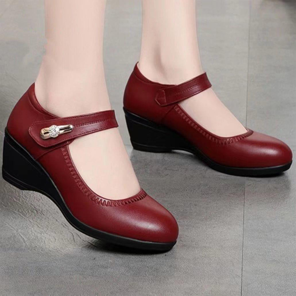 Shobous Genuine Leather Soft-soled Slope Heel Shoes