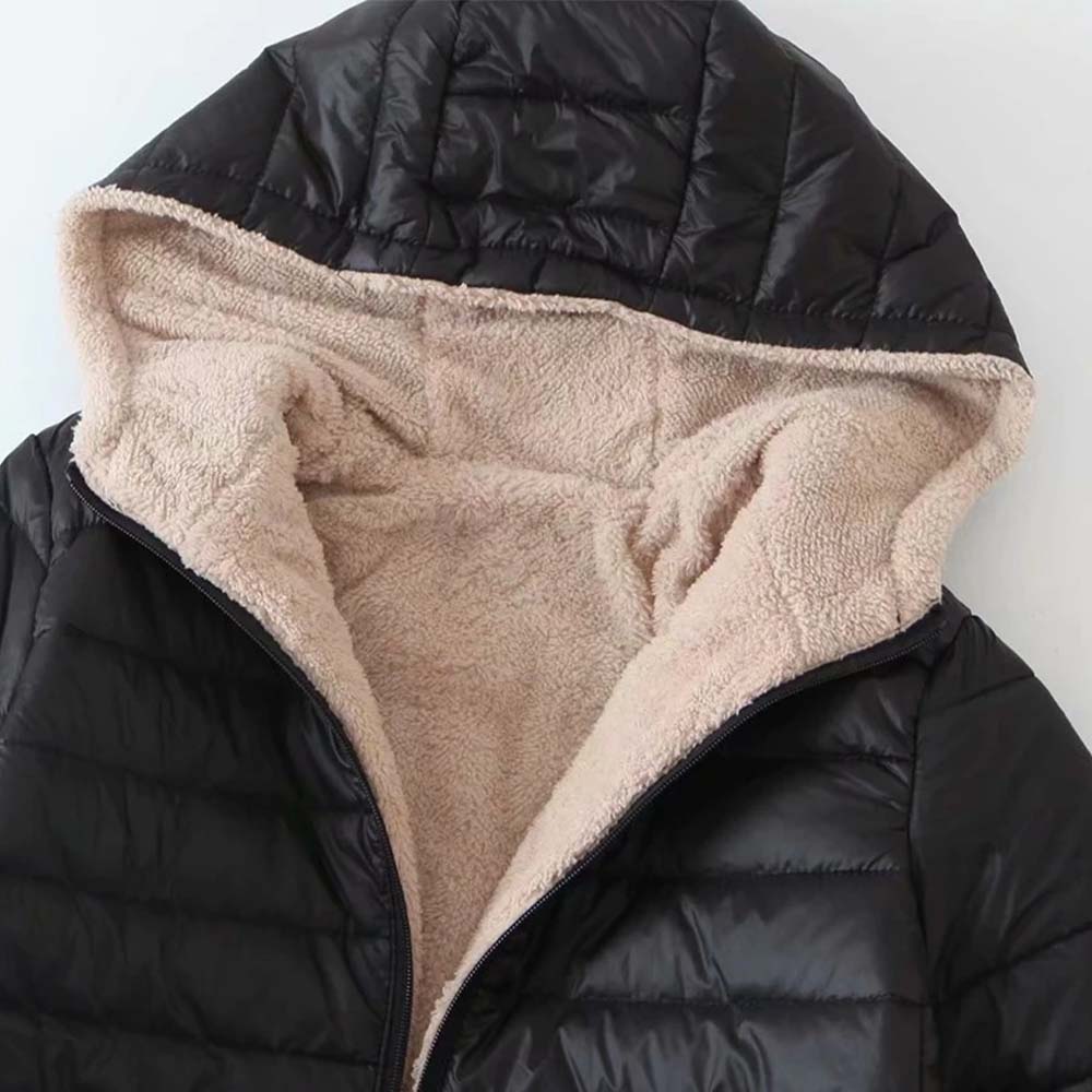 Women's lambswool mid-length hooded cotton jacket