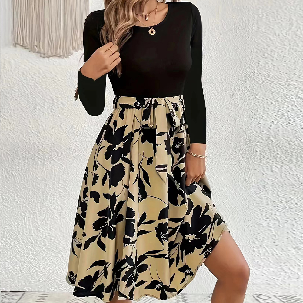 Lodowylabedz Nowa jesienno-zimowa spódnica z nadrukiem i okrągłym dekoltem