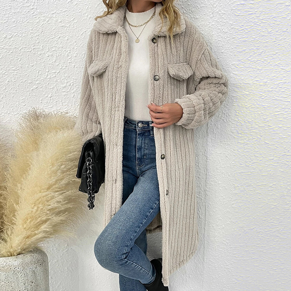 Lodowylabedz Nowy damski pluszowy płaszcz z długimi klapami na jesień i zimę