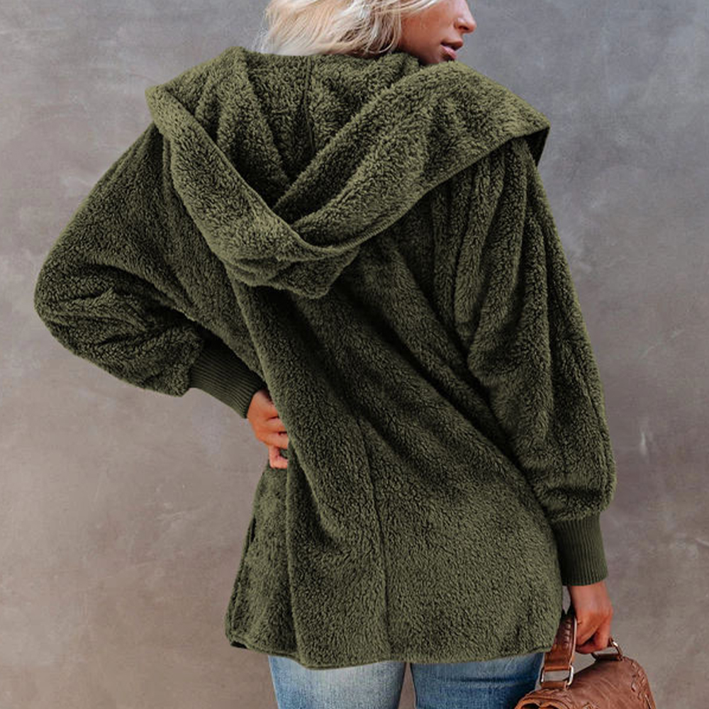 Lodowylabedz Jesienno-zimowy damski płaszcz z kapturem w jednolitym kolorze