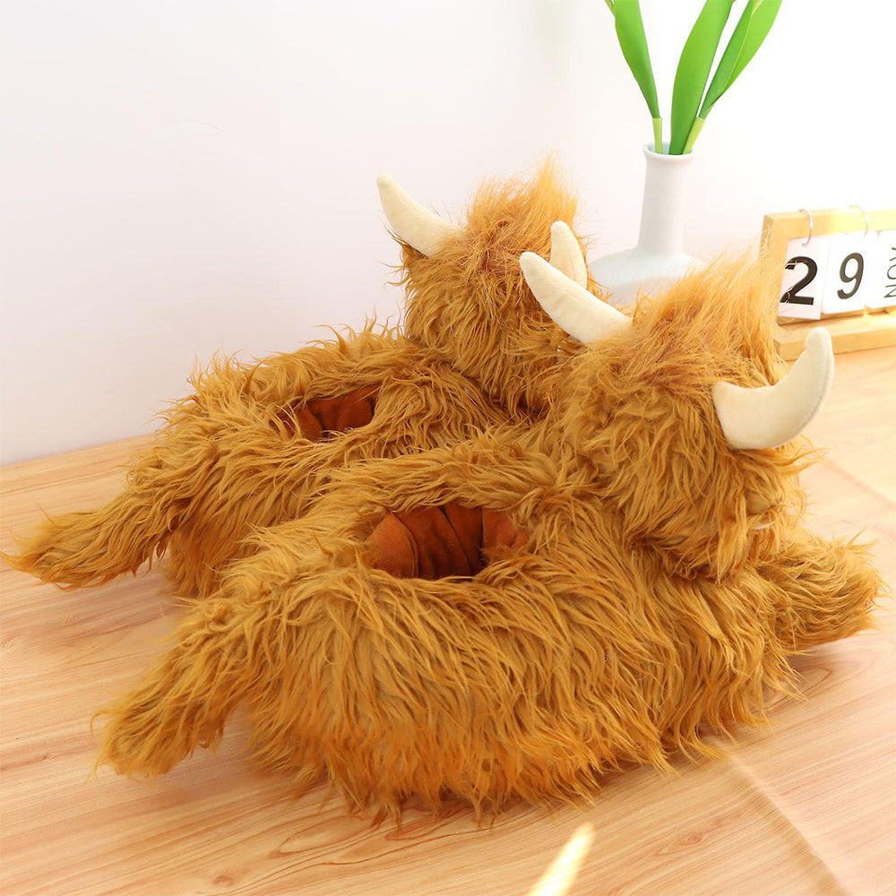 Gioiacombo™ Nowe, ciepłe i wygodne pluszowe kapcie w kształcie szkockiego jaka