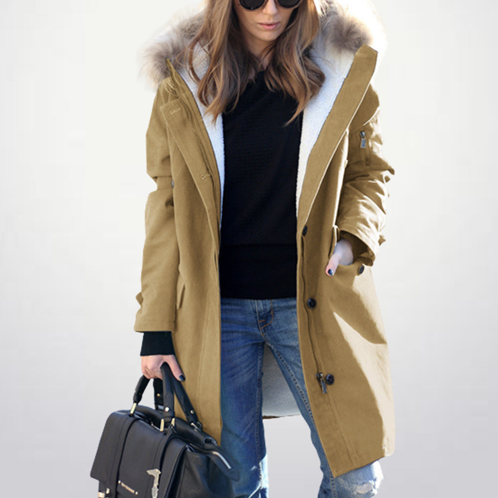 Lodowylabedz Ciepła kurtka wiatrówka damska z kapturem i futrzanym kołnierzem w nowym stylu