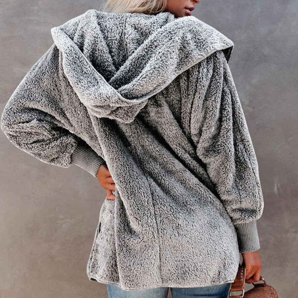 Lodowylabedz Jesienno-zimowy damski płaszcz z kapturem w jednolitym kolorze