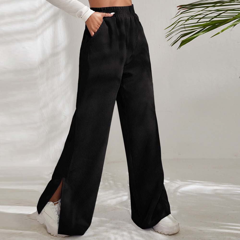 Lodowylabedz 2023 new autumn and winter women's high waist casual solid color corduroy trousers