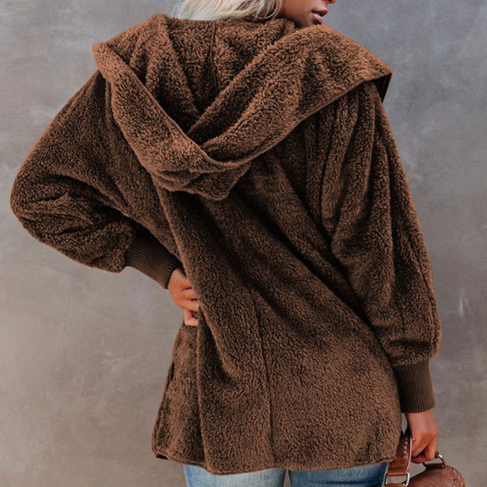 Lodowylabedz Jesienno-zimowy damski płaszcz z kapturem w jednolitym kolorze