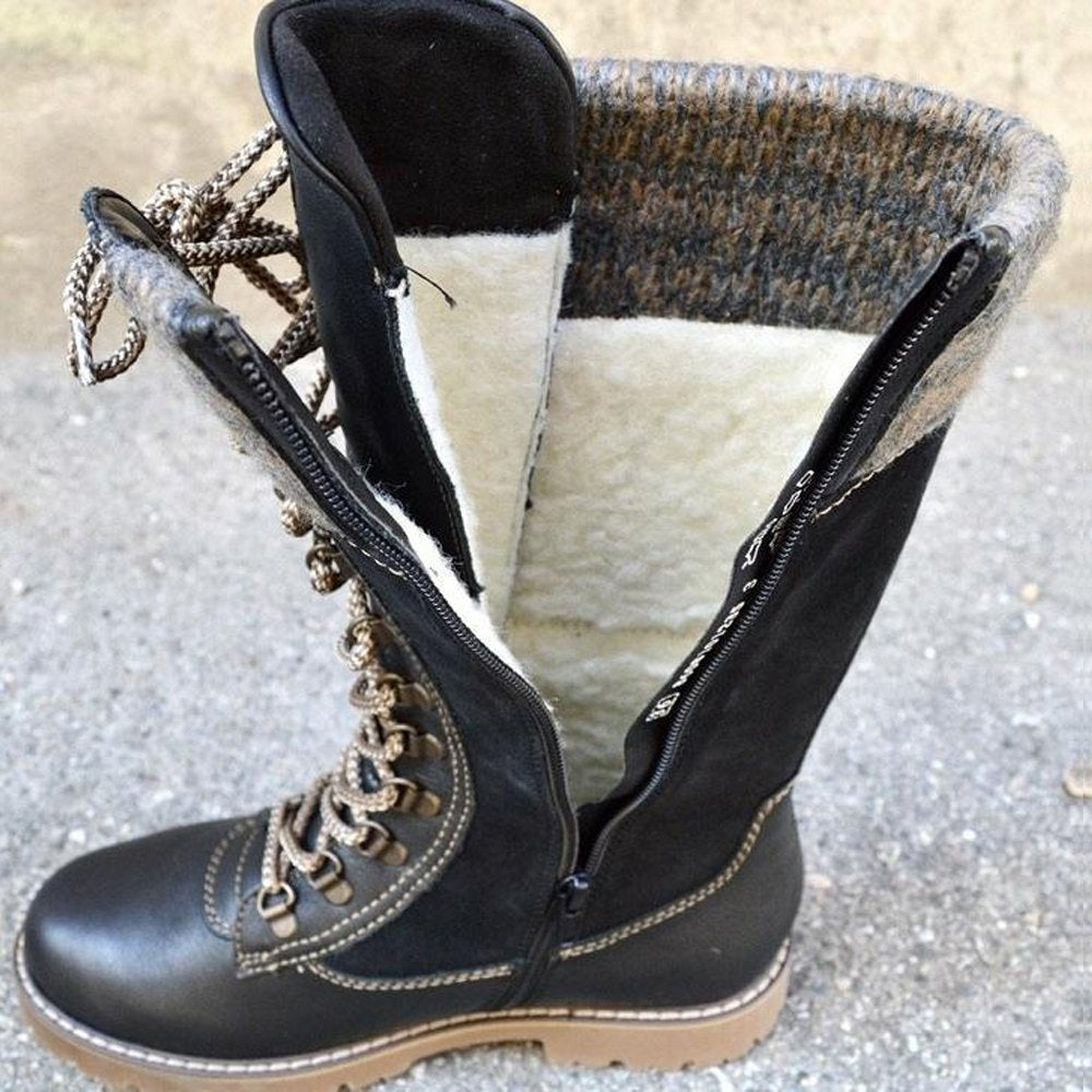 Glückbox™ Herbst- und Winterstiefel mit runder Zehe und niedrigem Absatz aus Wolle mit seitlichem Reißverschluss Martin Stiefel