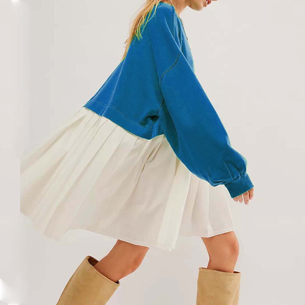 Lodowylabedz Damska wiosenno-jesienna wygodna luźna plisowana sukienka dresowa z wysokim stanem