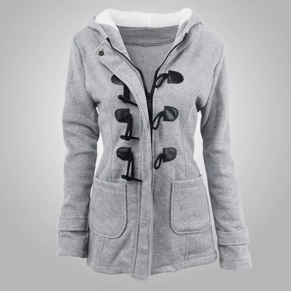 Lodowylabedz Damska zimowa, pogrubiona, bawełniana kurtka z kapturem, zapinana na narożne guziki