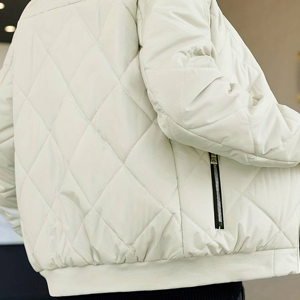 Lodowylabedz Męska swobodna ciepła kurtka baseballowa z podszewką z wełny Sherpa w jednolitym kolorze i pogrubioną polarem