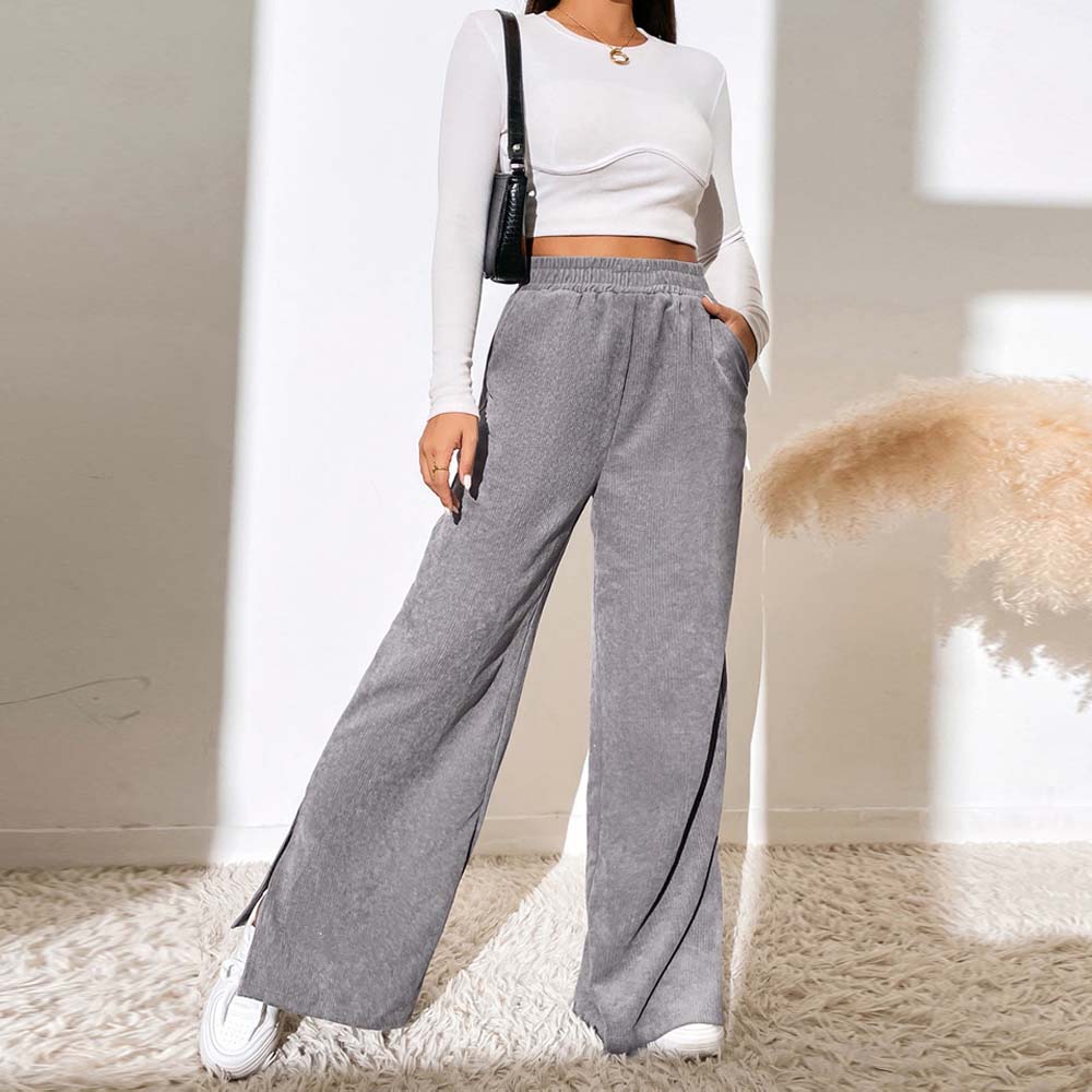 Lodowylabedz 2023 new autumn and winter women's high waist casual solid color corduroy trousers