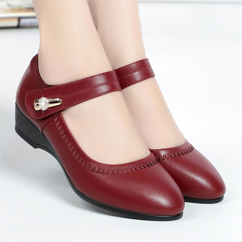 Shobous Genuine Leather Soft-soled Slope Heel Shoes