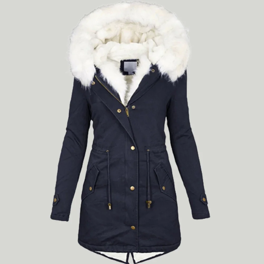 Damski płaszcz z długiego polaru na jesień i zimę, pogrubiony z kołnierzem futrzanym