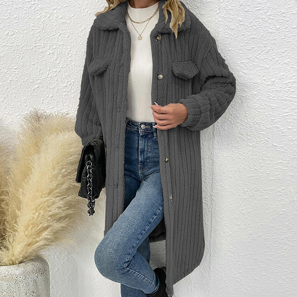 Lodowylabedz Nowy damski pluszowy płaszcz z długimi klapami na jesień i zimę