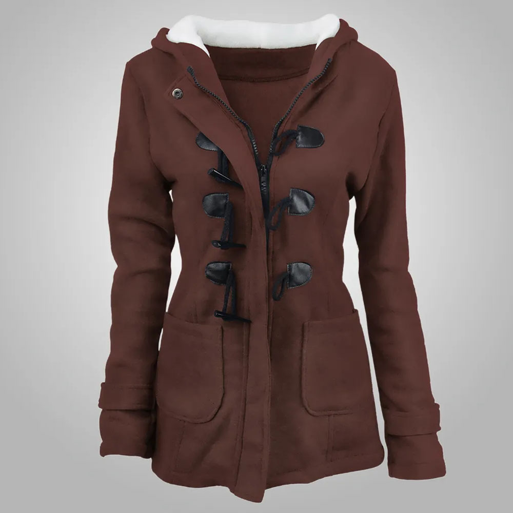 Lodowylabedz Damska zimowa, pogrubiona, bawełniana kurtka z kapturem, zapinana na narożne guziki