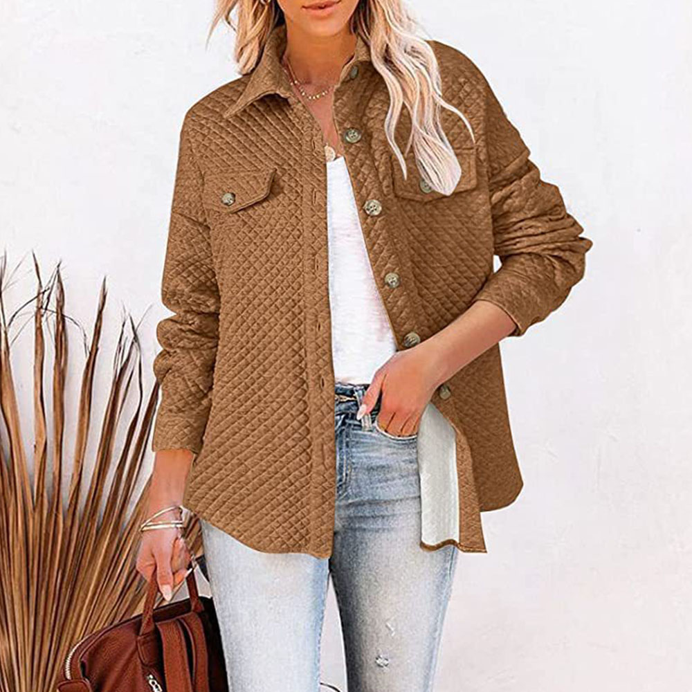 Lodowylabedz 2023 jesienno-zimowa nowa damska jednokolorowa diamentowa kieszonkowa lekka kurtka na co dzień