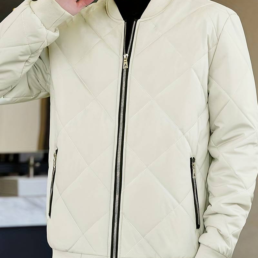 Lodowylabedz Męska swobodna ciepła kurtka baseballowa z podszewką z wełny Sherpa w jednolitym kolorze i pogrubioną polarem