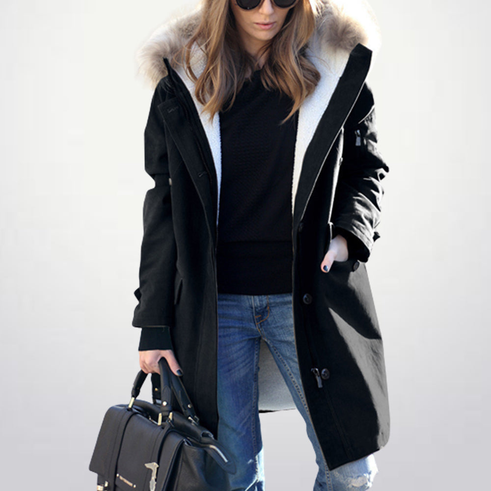 Lodowylabedz Ciepła kurtka wiatrówka damska z kapturem i futrzanym kołnierzem w nowym stylu