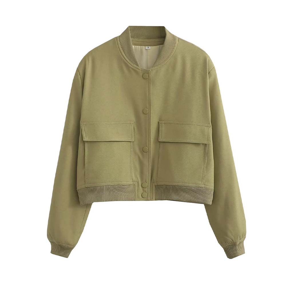 Lodowylabedz Nowa damska krótka kurtka ze stójką i kieszenią na guziki