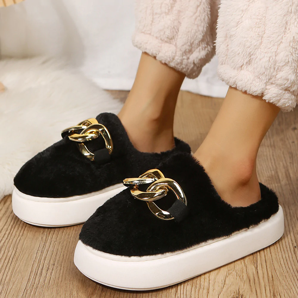 Glückbox™ Warme Plüschpantoffeln mit neuen goldenen Ketten für Herbst und Winter