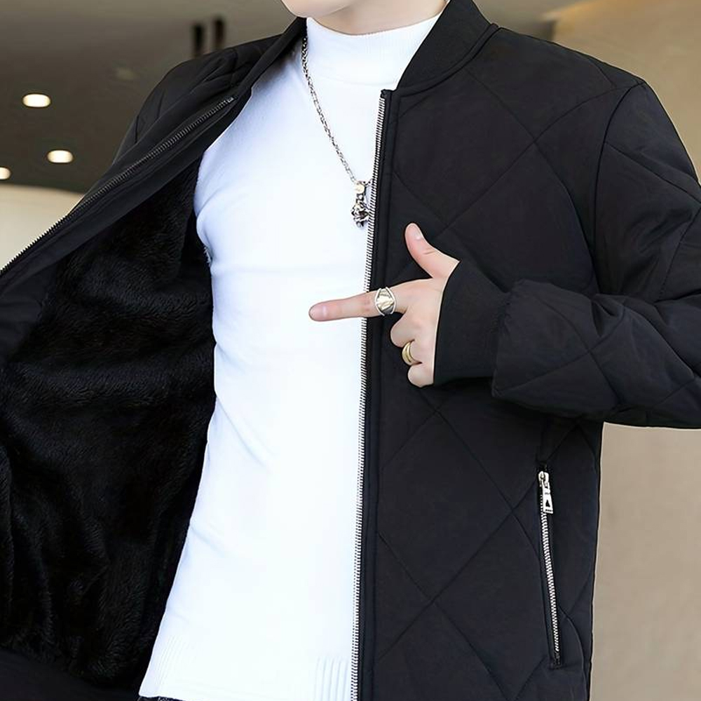 Lodowylabedz Męska swobodna ciepła kurtka baseballowa z podszewką z wełny Sherpa w jednolitym kolorze i pogrubioną polarem