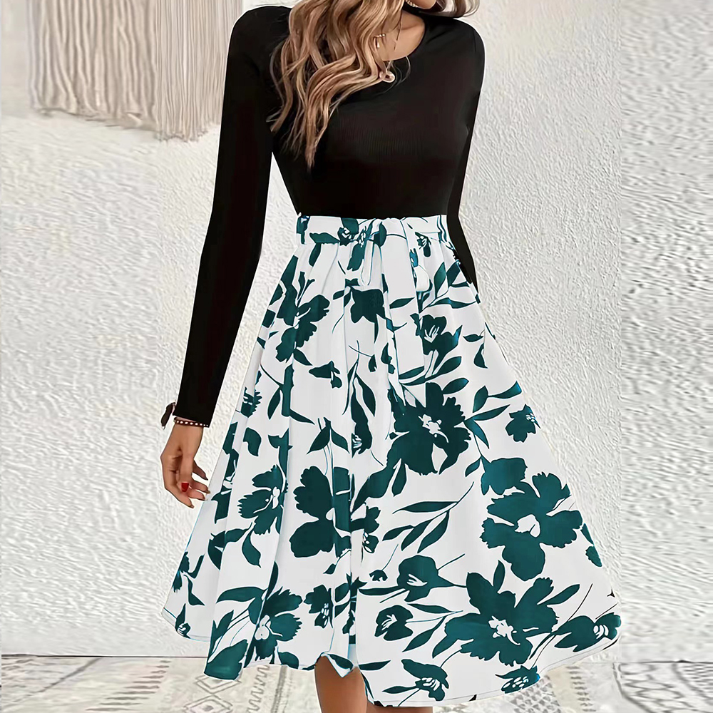 Lodowylabedz Nowa jesienno-zimowa spódnica z nadrukiem i okrągłym dekoltem