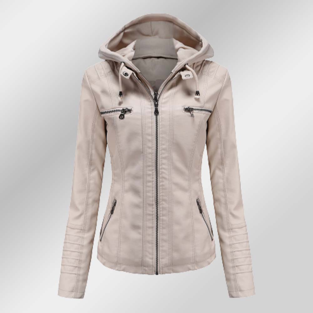 Lodowylabedz Modna damska odpinana dwuczęściowa skórzana kurtka z kapturem