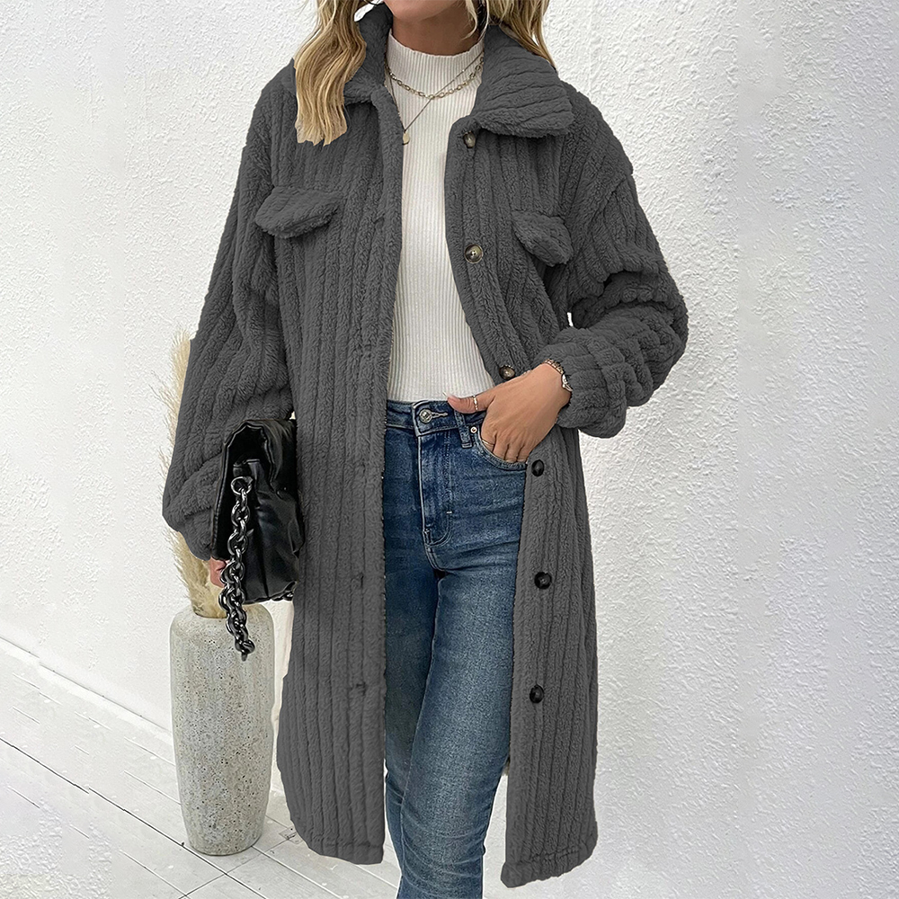 Lodowylabedz Nowy damski pluszowy płaszcz z długimi klapami na jesień i zimę
