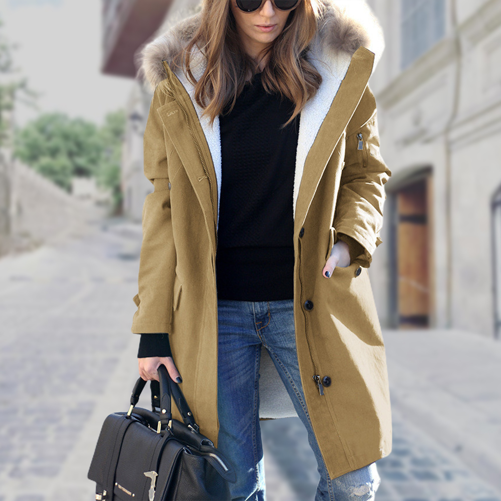 Lodowylabedz Ciepła kurtka wiatrówka damska z kapturem i futrzanym kołnierzem w nowym stylu