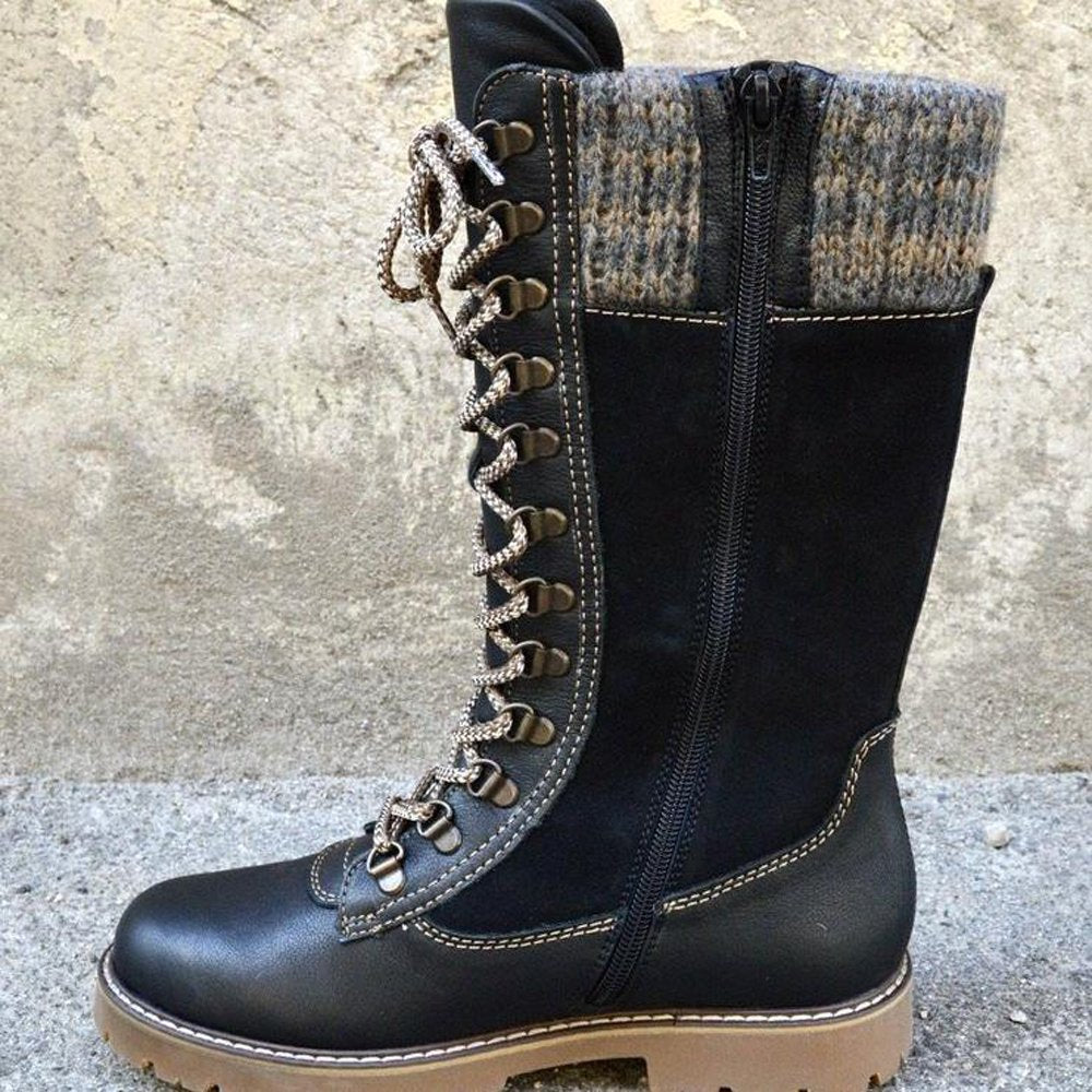 Glückbox™ Herbst- und Winterstiefel mit runder Zehe und niedrigem Absatz aus Wolle mit seitlichem Reißverschluss Martin Stiefel