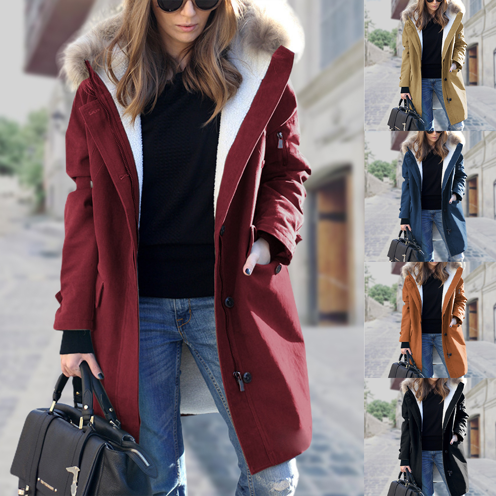 Lodowylabedz Ciepła kurtka wiatrówka damska z kapturem i futrzanym kołnierzem w nowym stylu