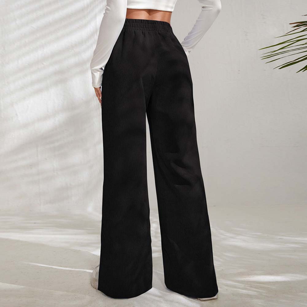 Lodowylabedz 2023 new autumn and winter women's high waist casual solid color corduroy trousers