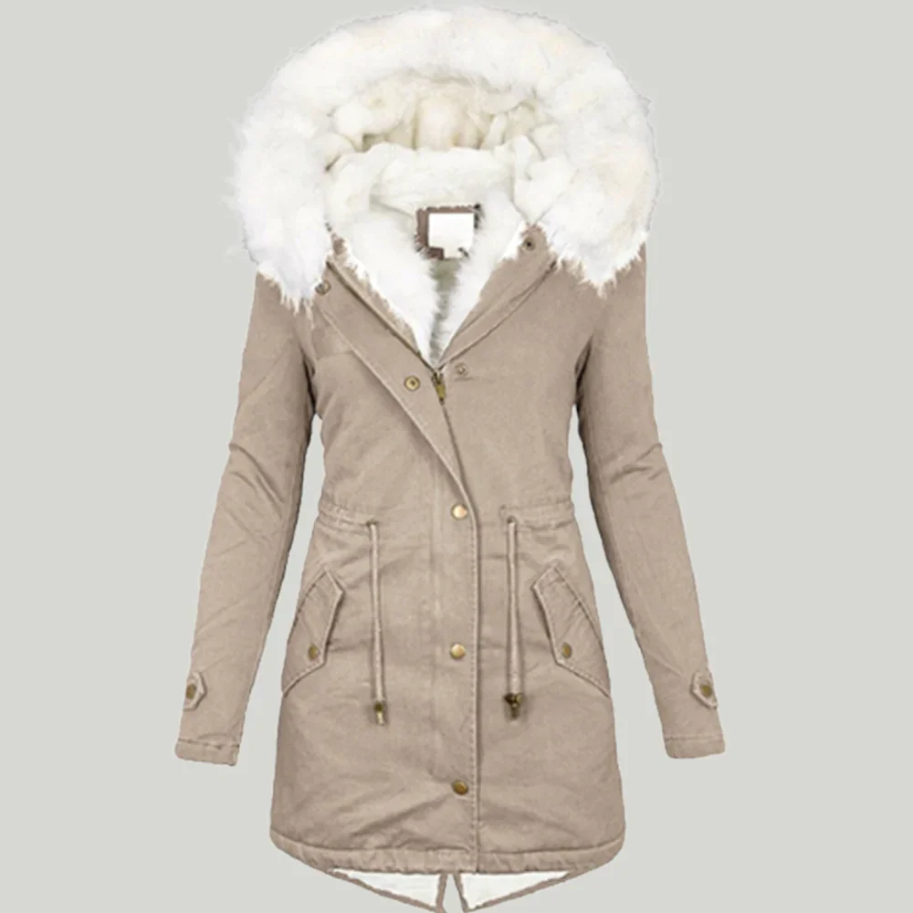 Damski płaszcz z długiego polaru na jesień i zimę, pogrubiony z kołnierzem futrzanym