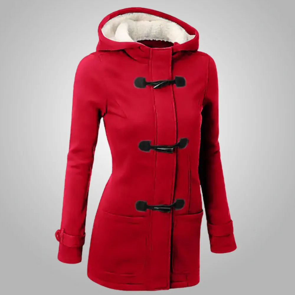 Lodowylabedz Damska zimowa, pogrubiona, bawełniana kurtka z kapturem, zapinana na narożne guziki