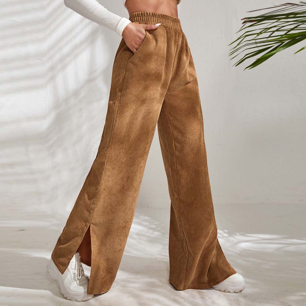 Lodowylabedz 2023 new autumn and winter women's high waist casual solid color corduroy trousers