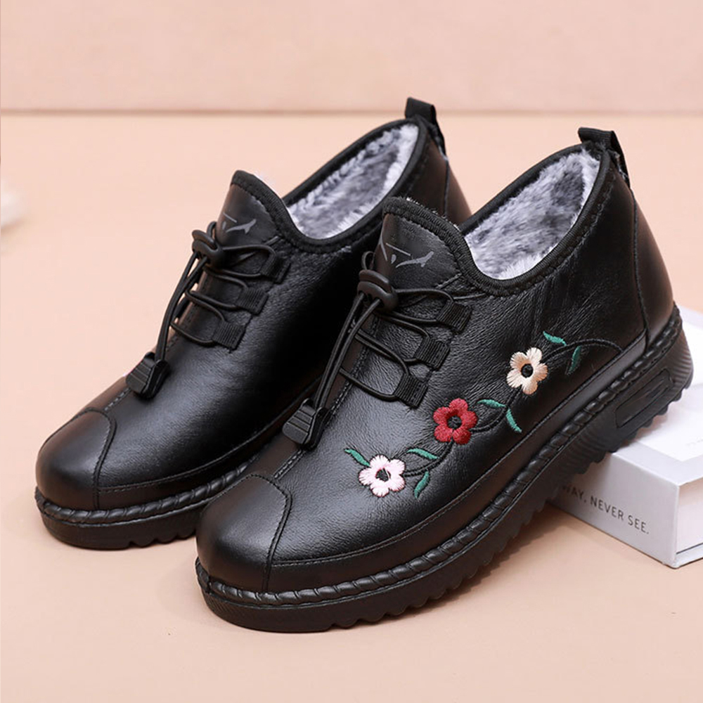 Lodowylabedz Damskie buty zimowe z ciepłego, antypoślizgowego, haftowanego polaru, bawełny