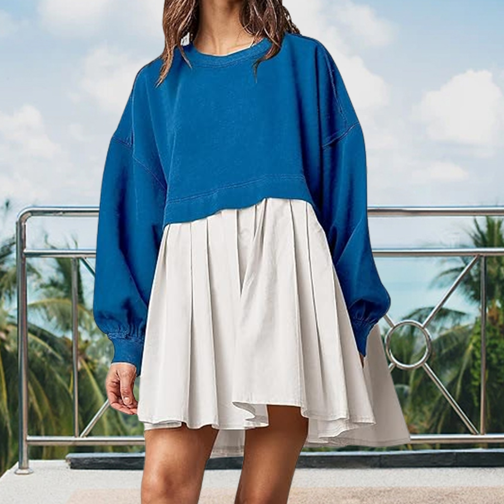 Lodowylabedz Damska wiosenno-jesienna wygodna luźna plisowana sukienka dresowa z wysokim stanem