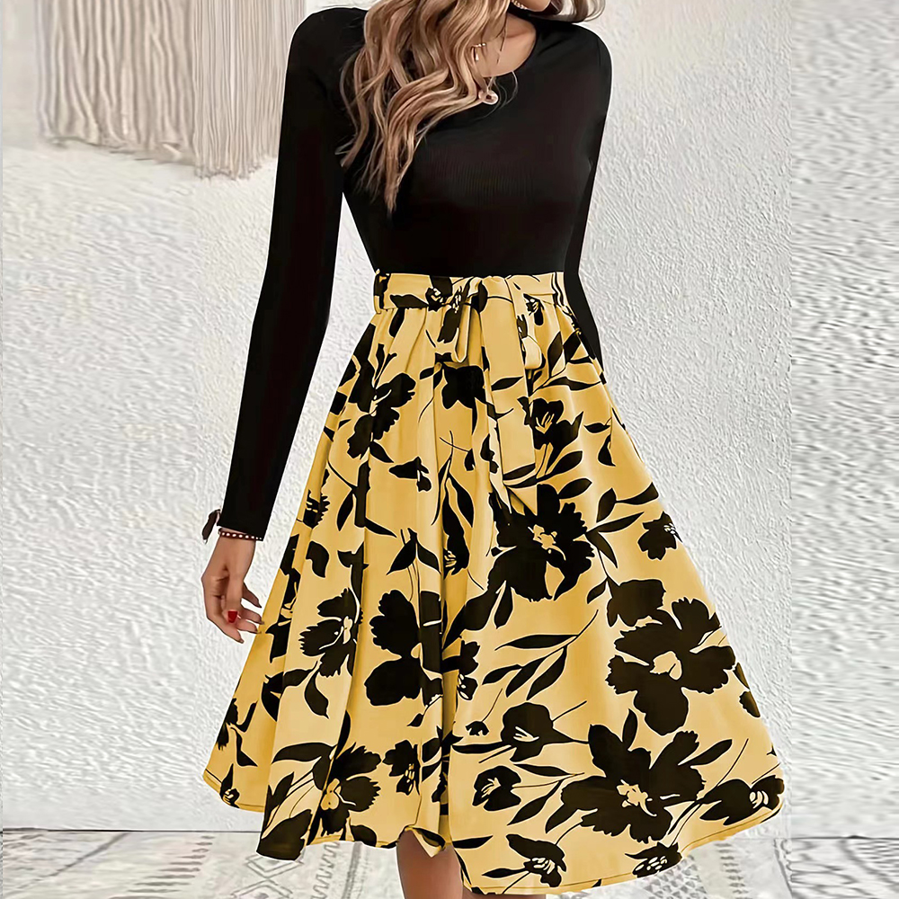 Lodowylabedz Nowa jesienno-zimowa spódnica z nadrukiem i okrągłym dekoltem