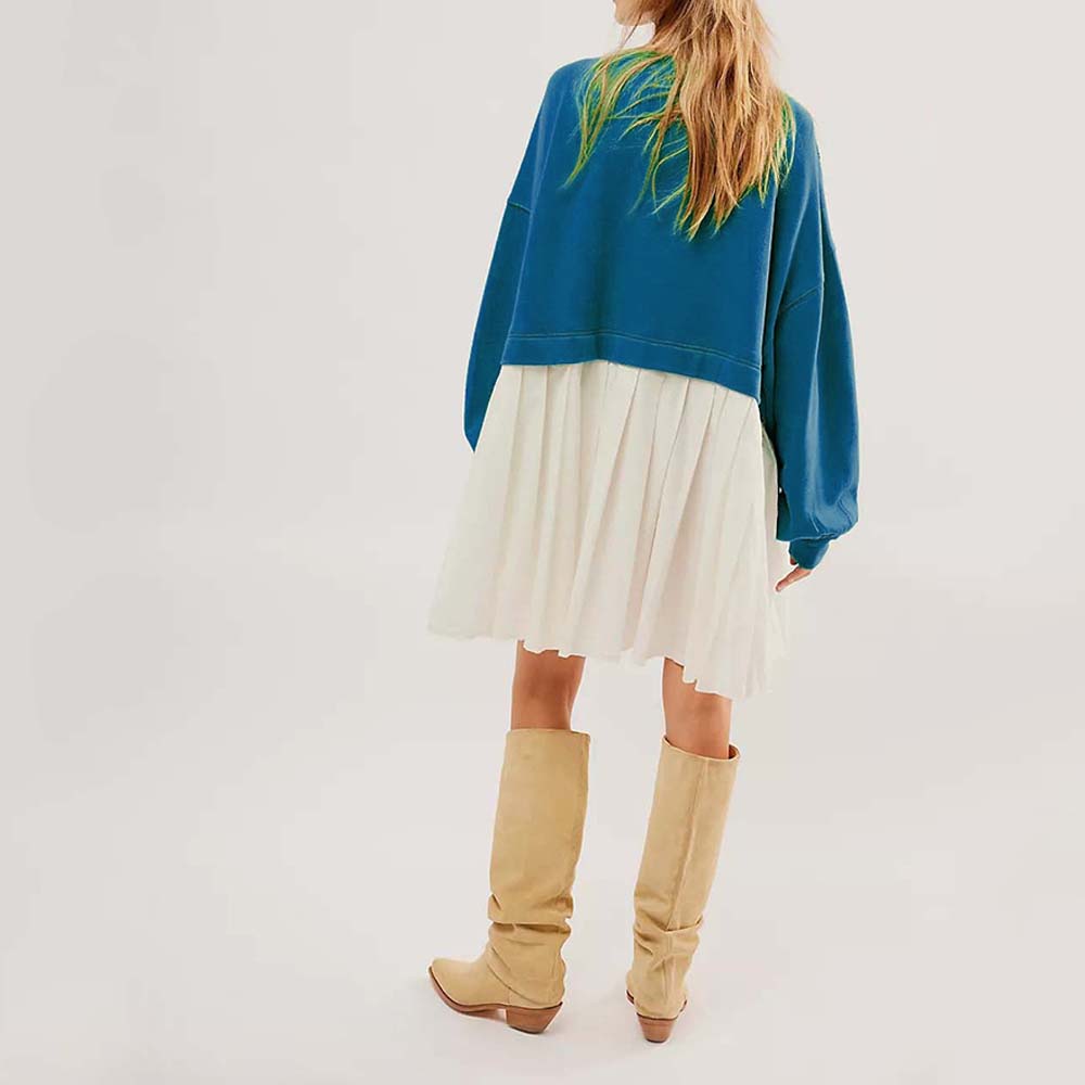 Lodowylabedz Damska wiosenno-jesienna wygodna luźna plisowana sukienka dresowa z wysokim stanem