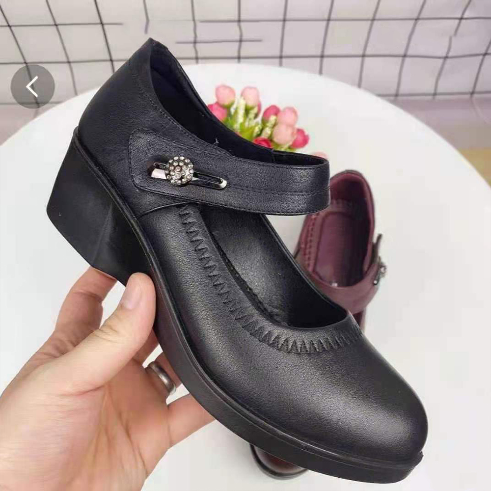Shobous Genuine Leather Soft-soled Slope Heel Shoes