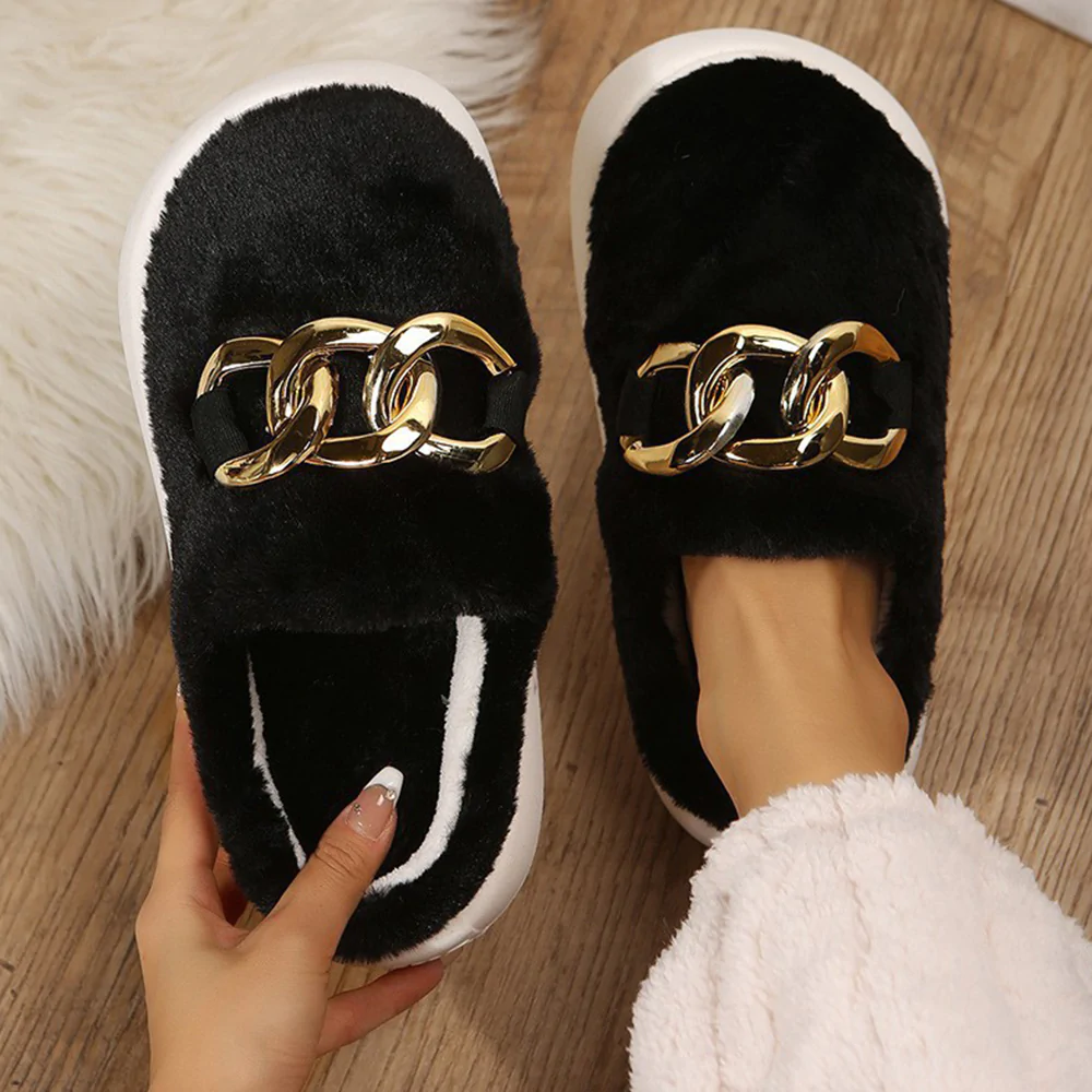 Glückbox™ Warme Plüschpantoffeln mit neuen goldenen Ketten für Herbst und Winter