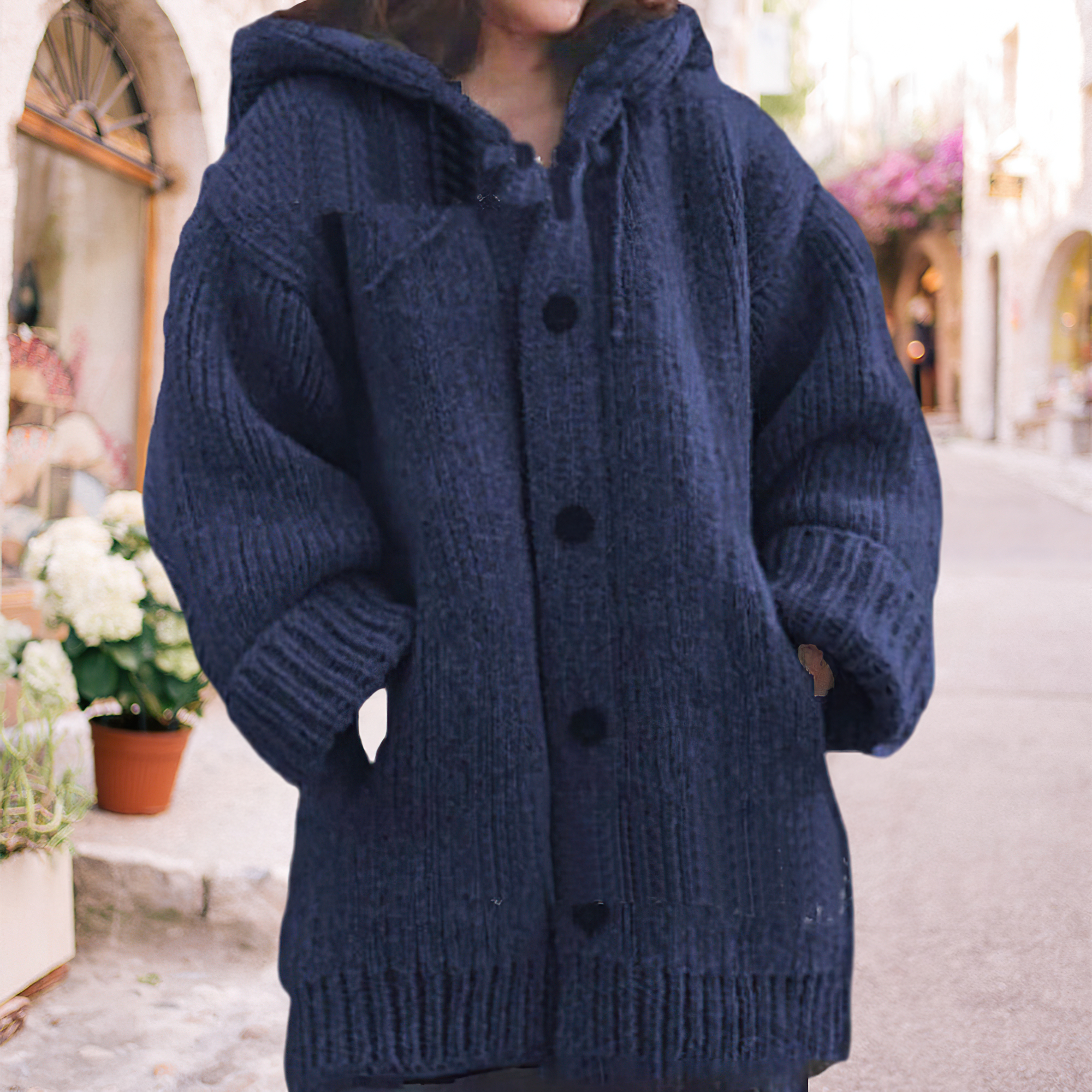 Lodowylabedz Damska średniej długości sweterkowa kurtka z kapturem