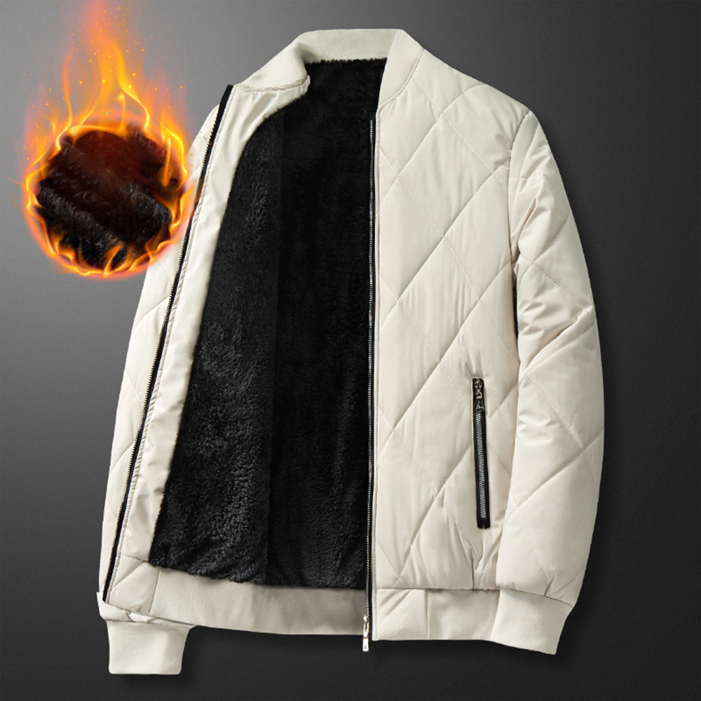 Lodowylabedz Męska swobodna ciepła kurtka baseballowa z podszewką z wełny Sherpa w jednolitym kolorze i pogrubioną polarem