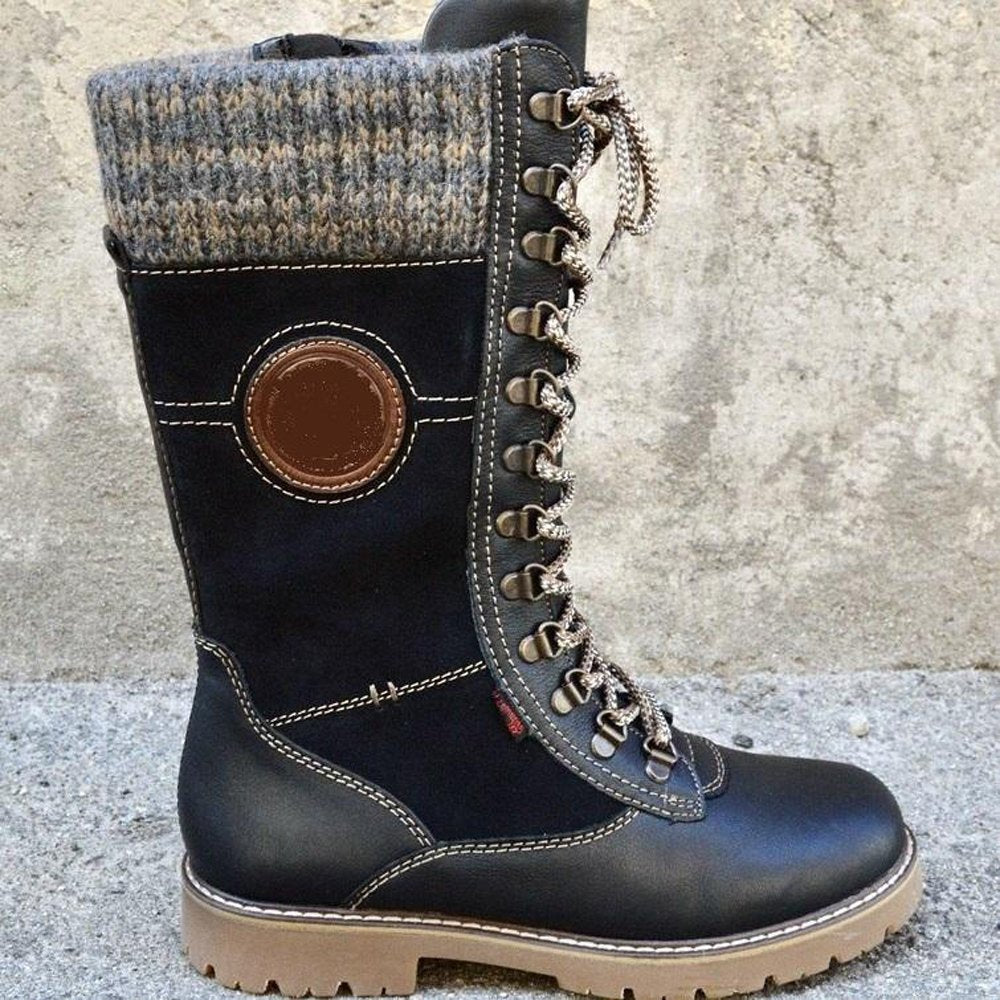 Glückbox™ Herbst- und Winterstiefel mit runder Zehe und niedrigem Absatz aus Wolle mit seitlichem Reißverschluss Martin Stiefel