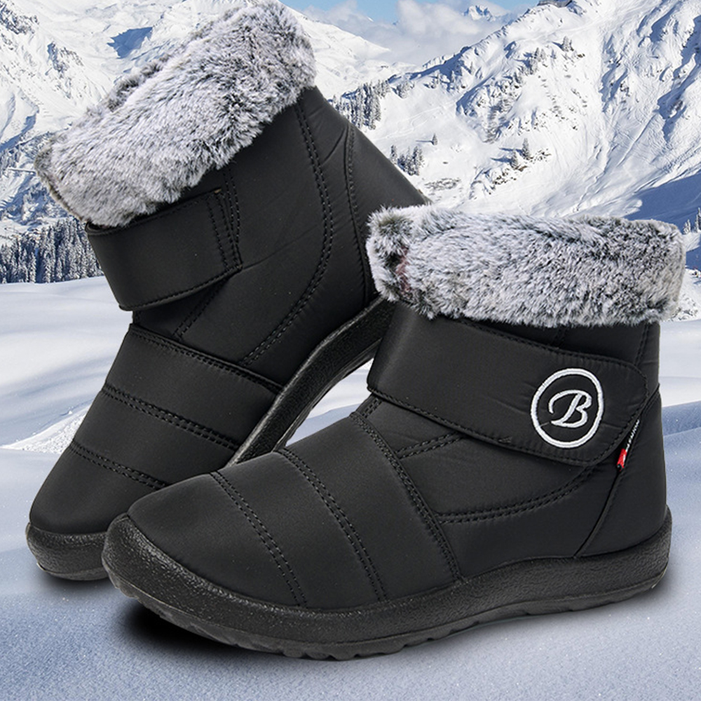Women's Autumn and winter lapel fleece flat snow boots
