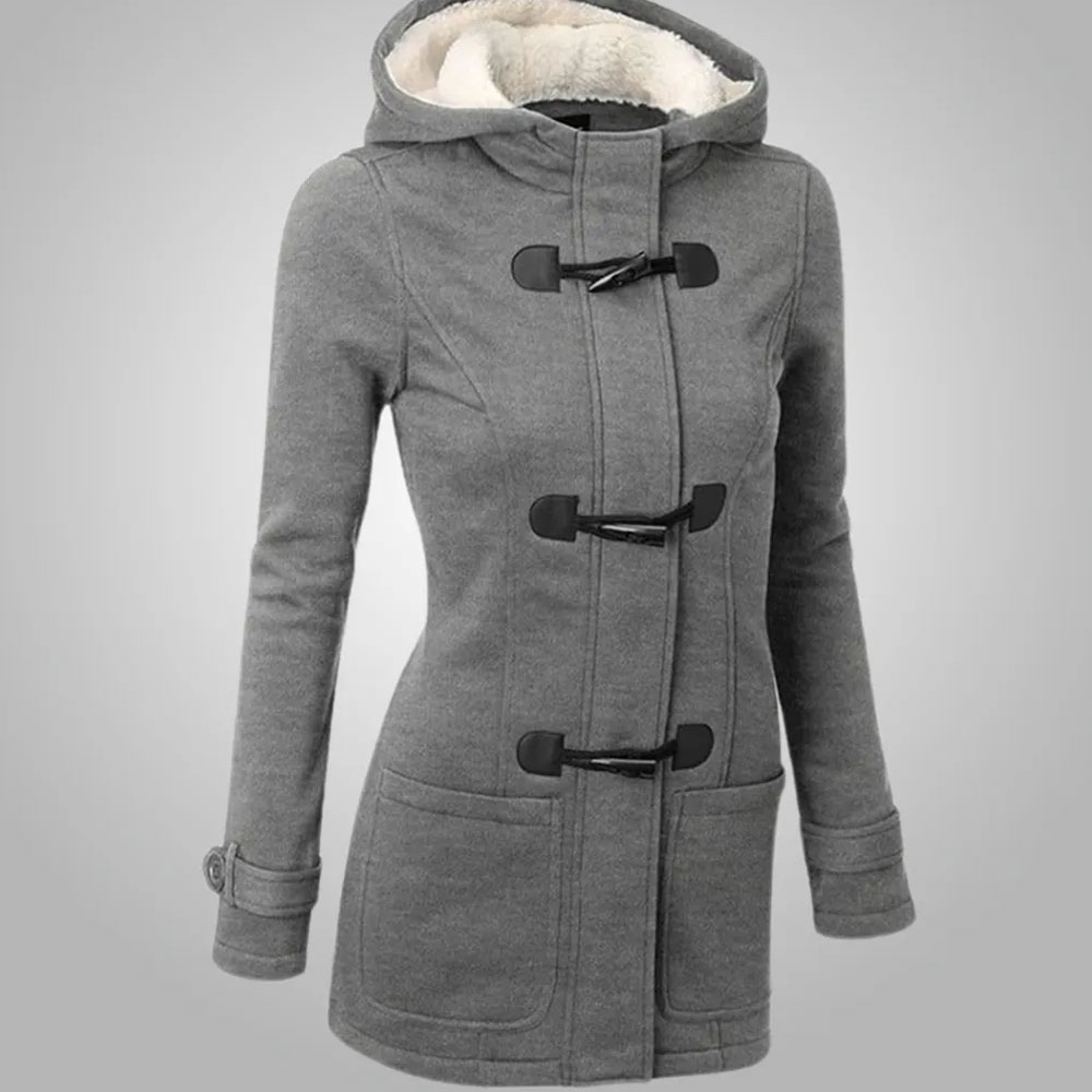 Lodowylabedz Damska zimowa, pogrubiona, bawełniana kurtka z kapturem, zapinana na narożne guziki