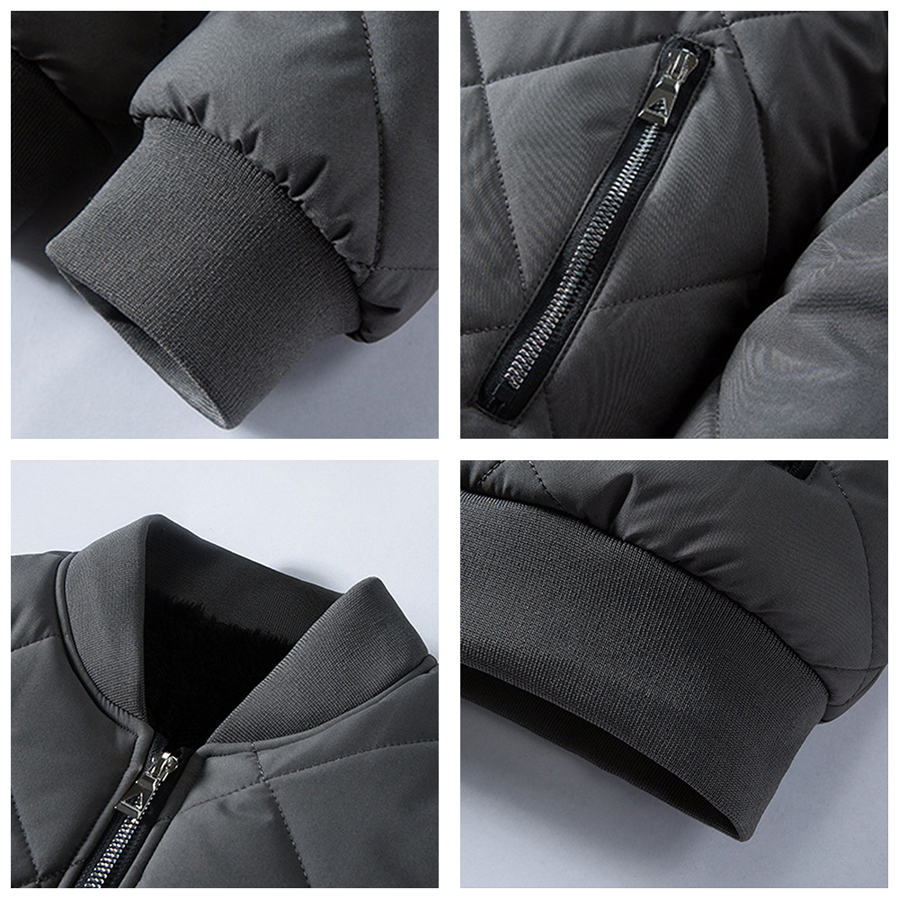 Lodowylabedz Męska swobodna ciepła kurtka baseballowa z podszewką z wełny Sherpa w jednolitym kolorze i pogrubioną polarem