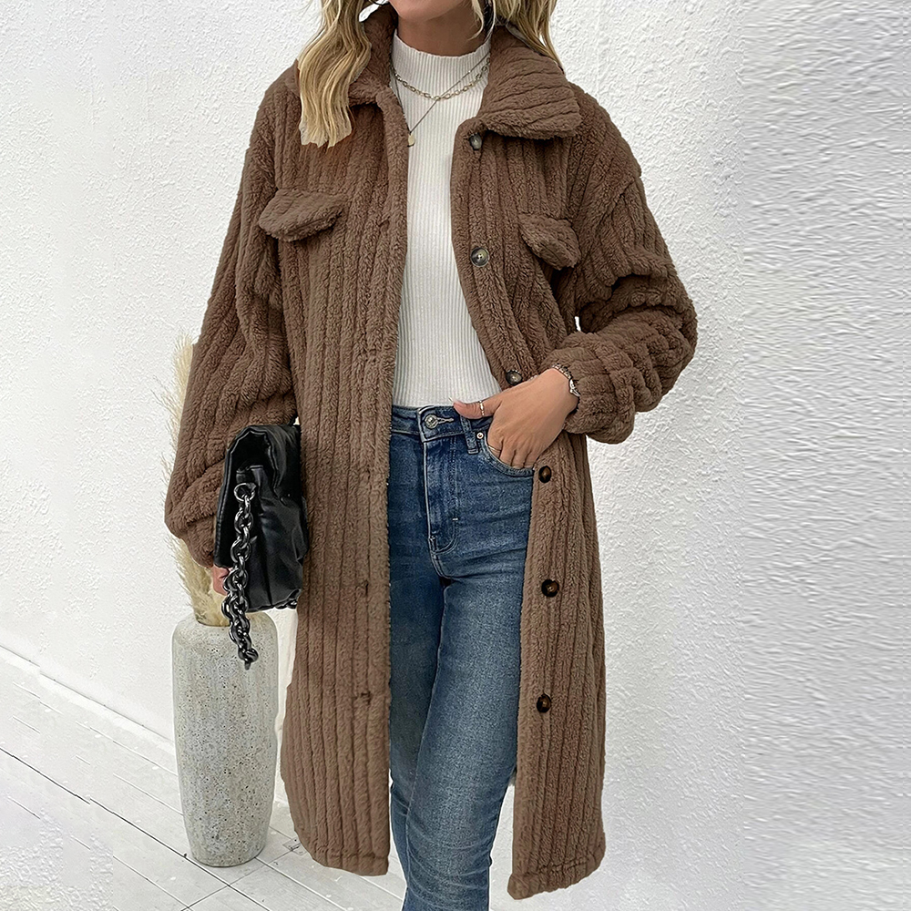 Lodowylabedz Nowy damski pluszowy płaszcz z długimi klapami na jesień i zimę