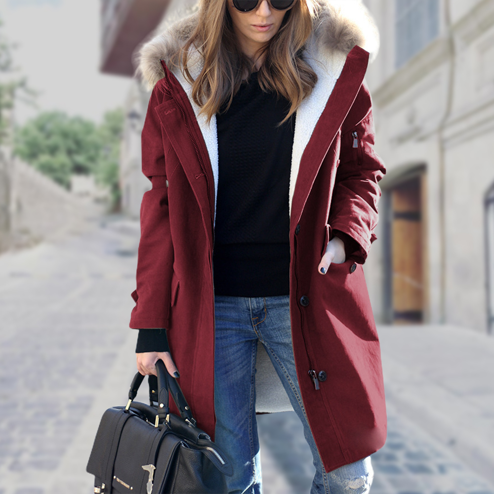 Lodowylabedz Ciepła kurtka wiatrówka damska z kapturem i futrzanym kołnierzem w nowym stylu