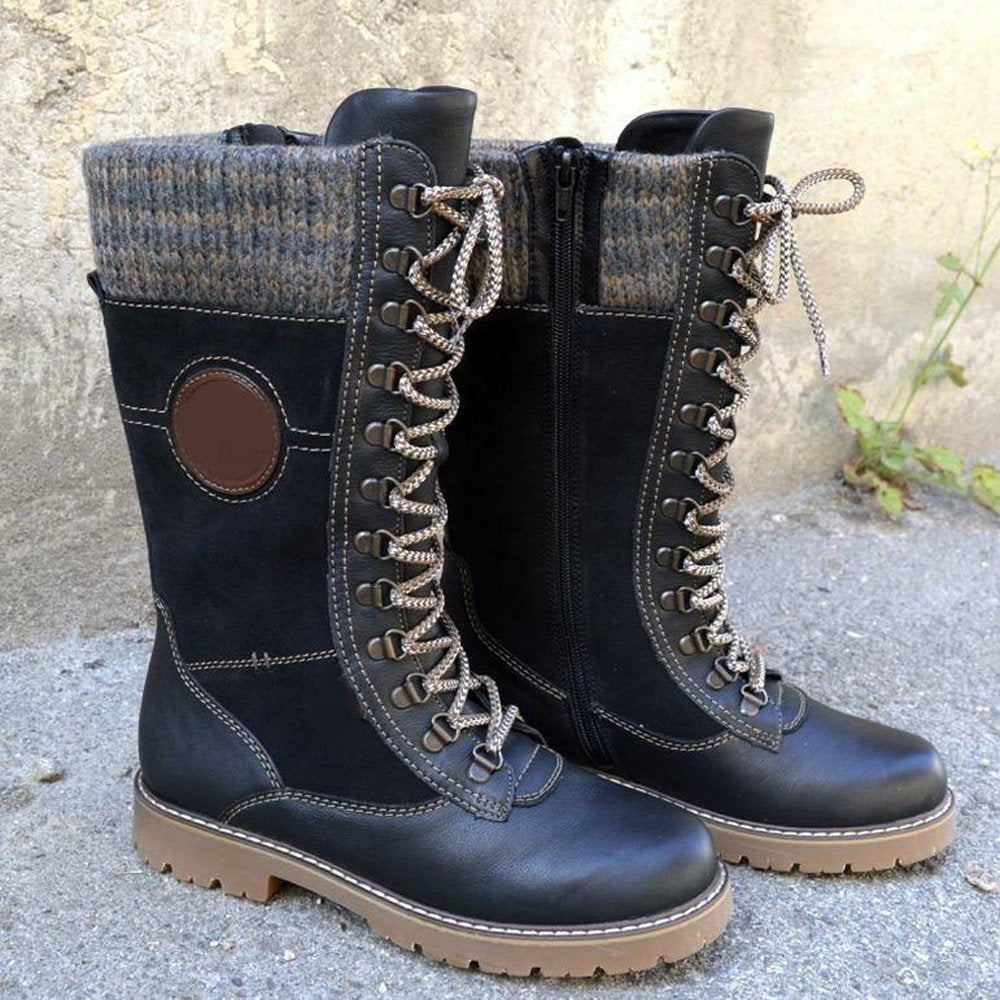 Glückbox™ Herbst- und Winterstiefel mit runder Zehe und niedrigem Absatz aus Wolle mit seitlichem Reißverschluss Martin Stiefel